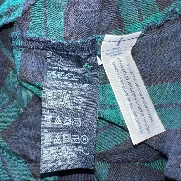 Tommy Hilfiger Women’s TarTan Green Plaid Ruffle Front Slit Neck Blouse … - Picture 9 of 16